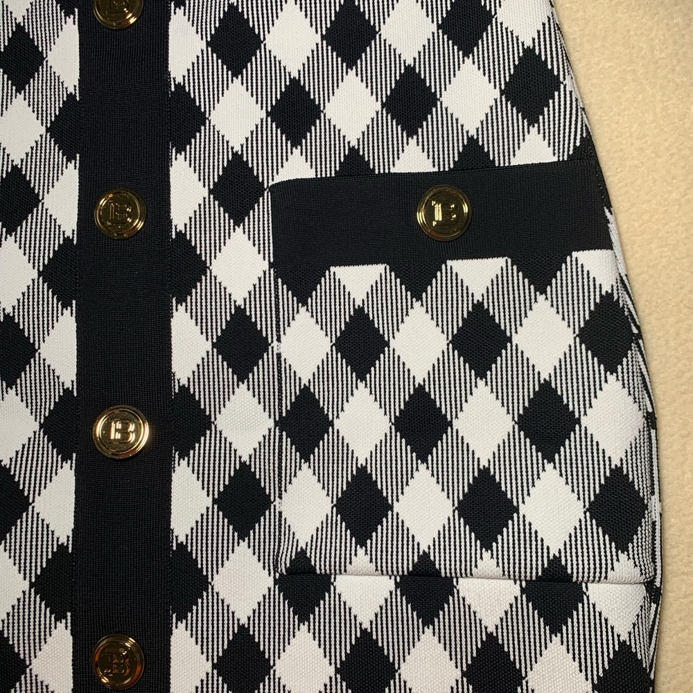 SHORT BUTTONED GINGHAM JACQUARD DRESS IN WHITE SIZE 40 - Picture 6 of 6